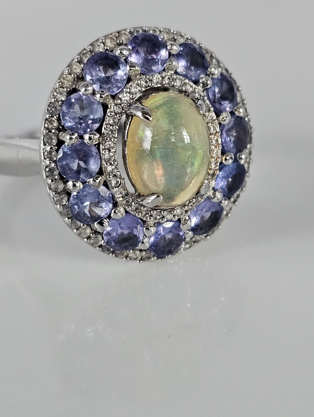 Rarities Carol Brodie Sterling Silver Ethiopian Opal & Tanzanite Halo Ring Sz 7!